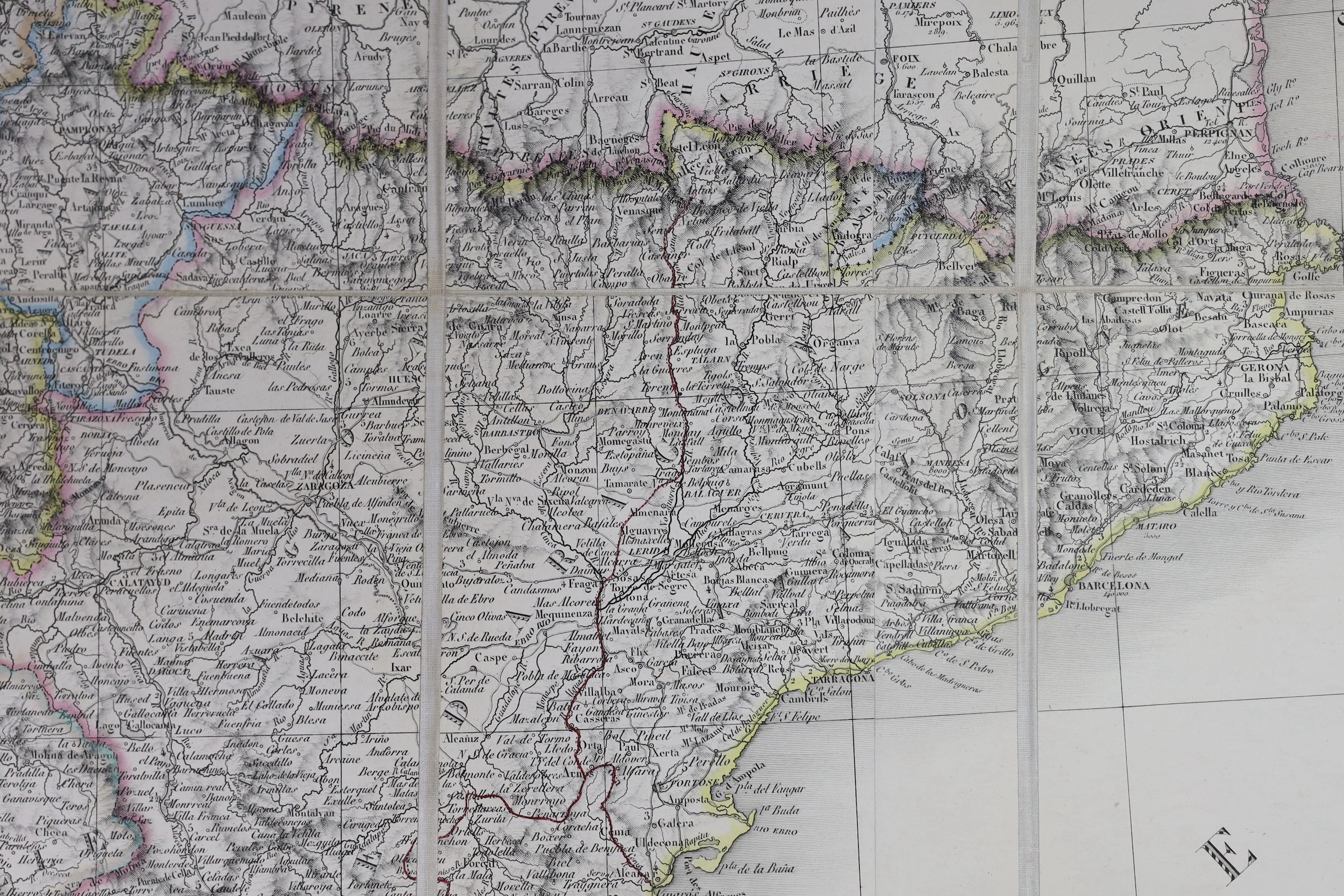 Wyld, James - Spain and Portugal, a set of 4 linen backed folding maps, coloured in outline, c.1820, 66 x 97.5cms., in worn slip case, together with Vivien de Saint-Martin, Louis - Carte des Royaumes d’Espagne et de Port